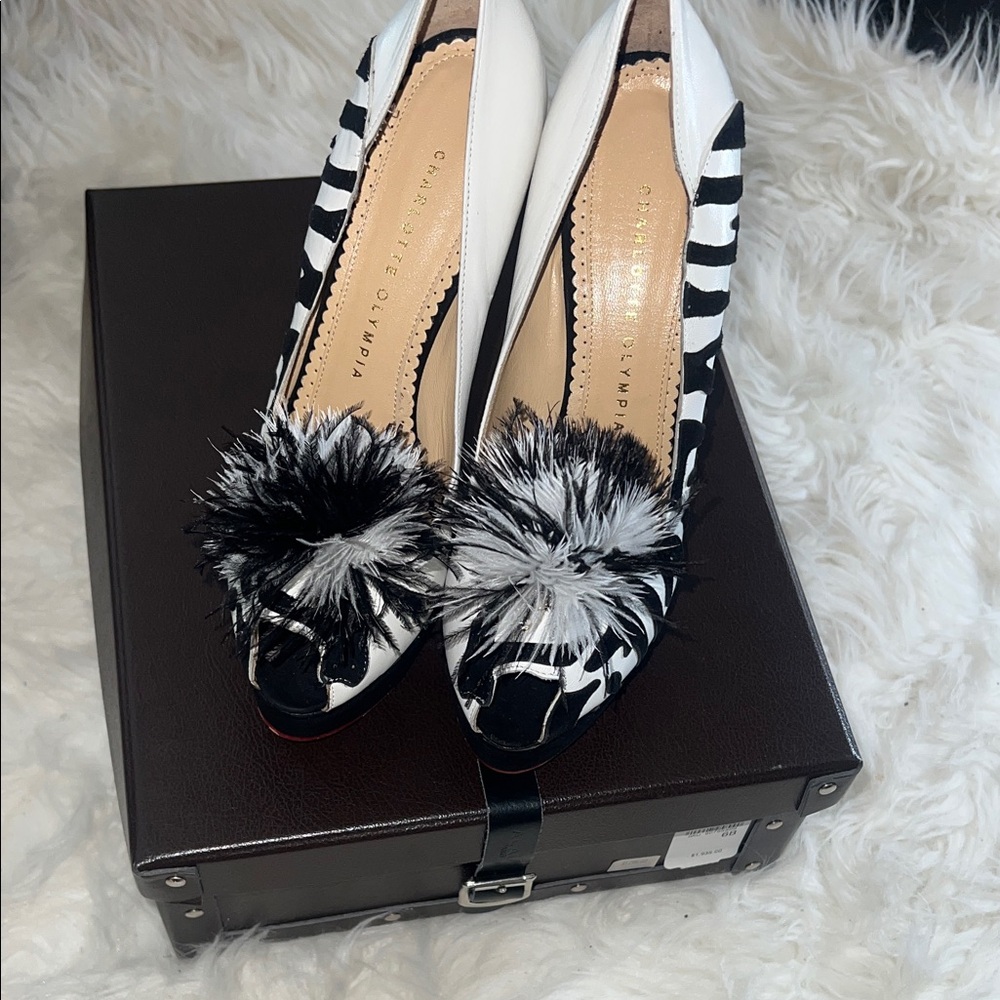 Charlotte Olympia Zebra Print Heels with Black and White Accents